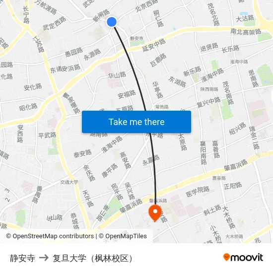 静安寺 to 复旦大学（枫林校区） map