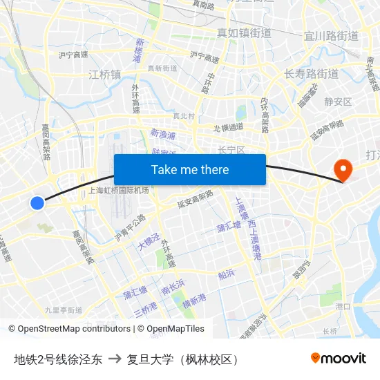 地铁2号线徐泾东 to 复旦大学（枫林校区） map