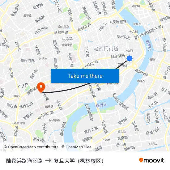 陆家浜路海潮路 to 复旦大学（枫林校区） map