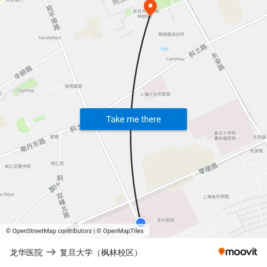 龙华医院 to 复旦大学（枫林校区） map