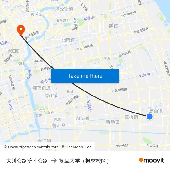 大川公路沪南公路 to 复旦大学（枫林校区） map