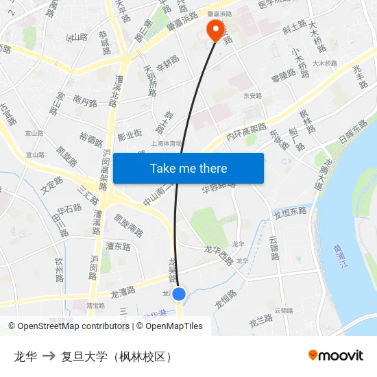 龙华 to 复旦大学（枫林校区） map
