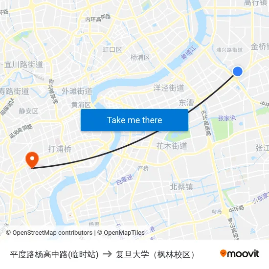 平度路杨高中路(临时站) to 复旦大学（枫林校区） map