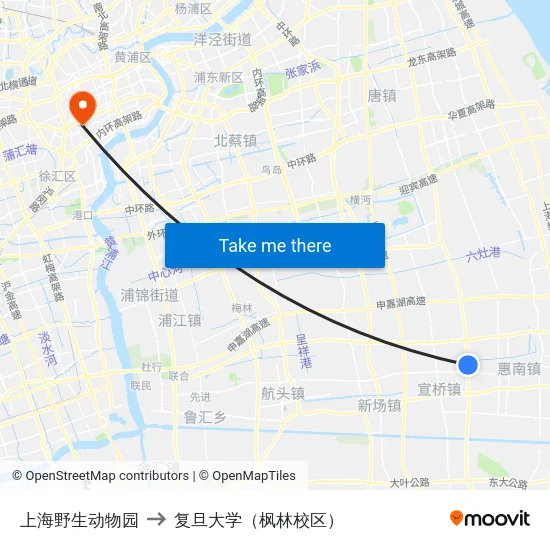 上海野生动物园 to 复旦大学（枫林校区） map