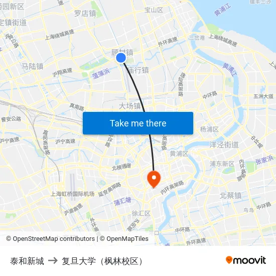 泰和新城 to 复旦大学（枫林校区） map