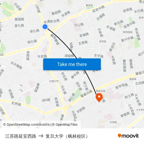 江苏路延安西路 to 复旦大学（枫林校区） map