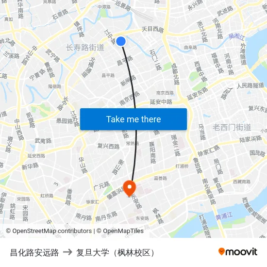 昌化路安远路 to 复旦大学（枫林校区） map