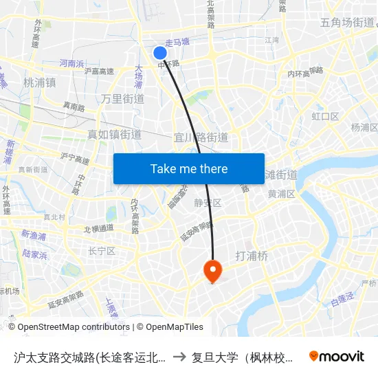沪太支路交城路(长途客运北站) to 复旦大学（枫林校区） map