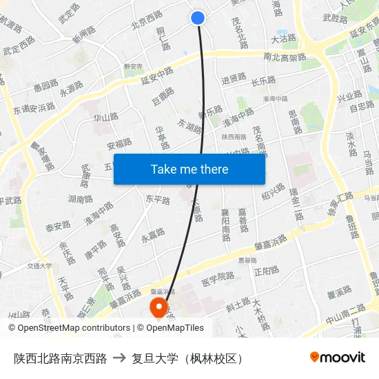 陕西北路南京西路 to 复旦大学（枫林校区） map