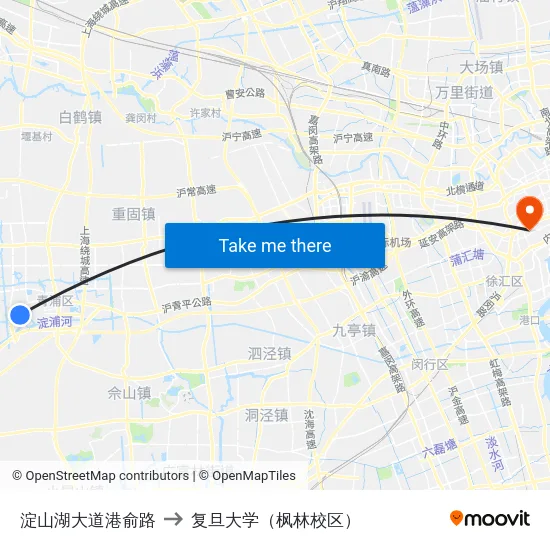 淀山湖大道港俞路 to 复旦大学（枫林校区） map