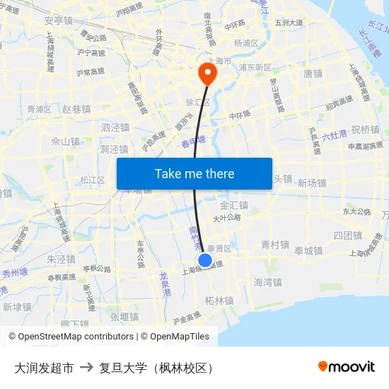大润发超市 to 复旦大学（枫林校区） map