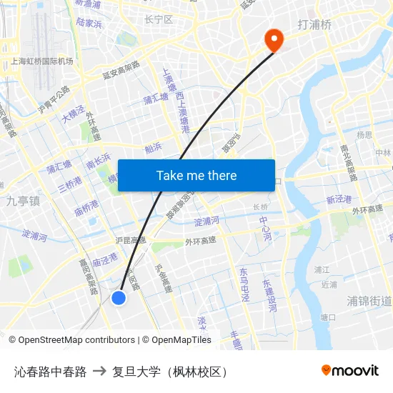 沁春路中春路 to 复旦大学（枫林校区） map