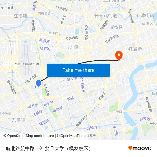 航北路航中路 to 复旦大学（枫林校区） map