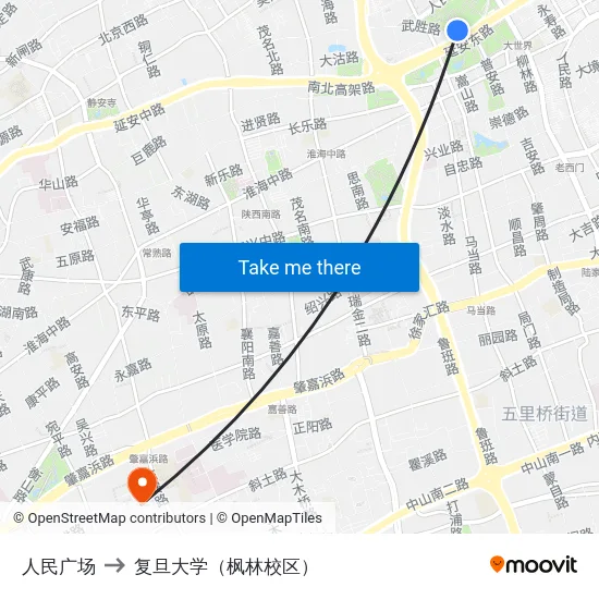 人民广场 to 复旦大学（枫林校区） map