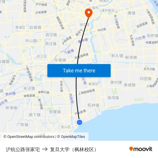 沪杭公路张家宅 to 复旦大学（枫林校区） map