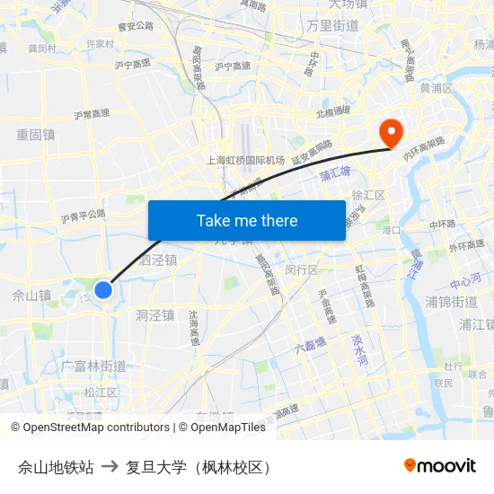 佘山地铁站 to 复旦大学（枫林校区） map