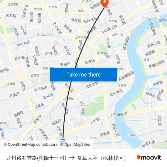 龙州路罗秀路(梅陇十一村) to 复旦大学（枫林校区） map