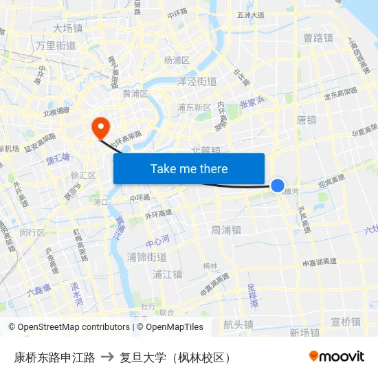 康桥东路申江路 to 复旦大学（枫林校区） map