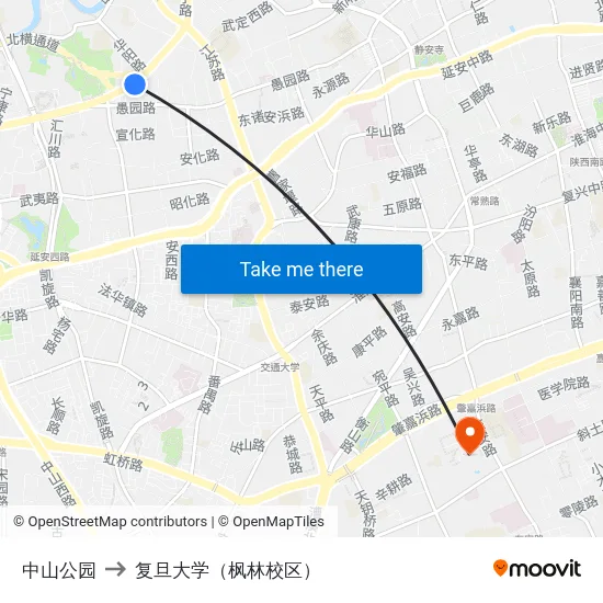 中山公园 to 复旦大学（枫林校区） map