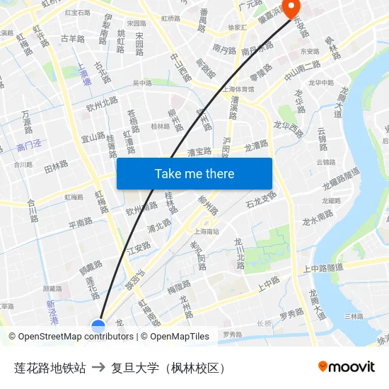 莲花路地铁站 to 复旦大学（枫林校区） map