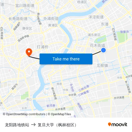 龙阳路地铁站 to 复旦大学（枫林校区） map