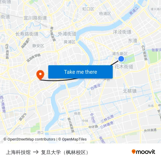 上海科技馆 to 复旦大学（枫林校区） map