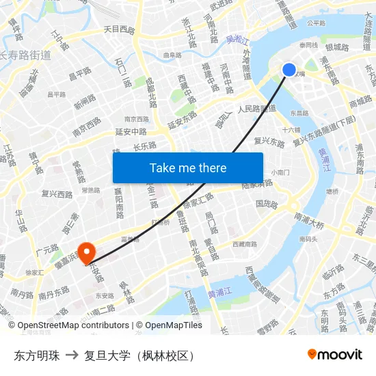 东方明珠 to 复旦大学（枫林校区） map