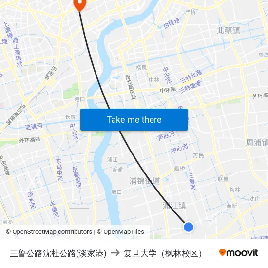 三鲁公路沈杜公路(谈家港) to 复旦大学（枫林校区） map