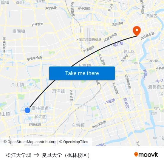 松江大学城 to 复旦大学（枫林校区） map