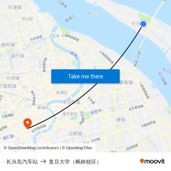 长兴岛汽车站 to 复旦大学（枫林校区） map
