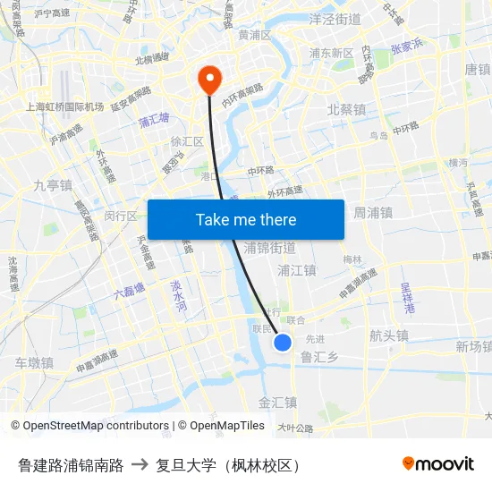 鲁建路浦锦南路 to 复旦大学（枫林校区） map