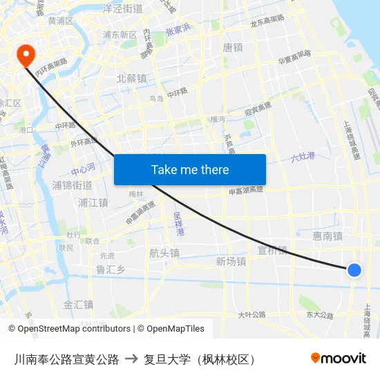 川南奉公路宣黄公路 to 复旦大学（枫林校区） map