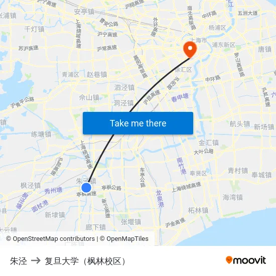 朱泾 to 复旦大学（枫林校区） map
