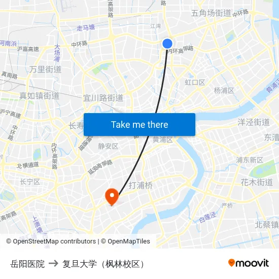 岳阳医院 to 复旦大学（枫林校区） map