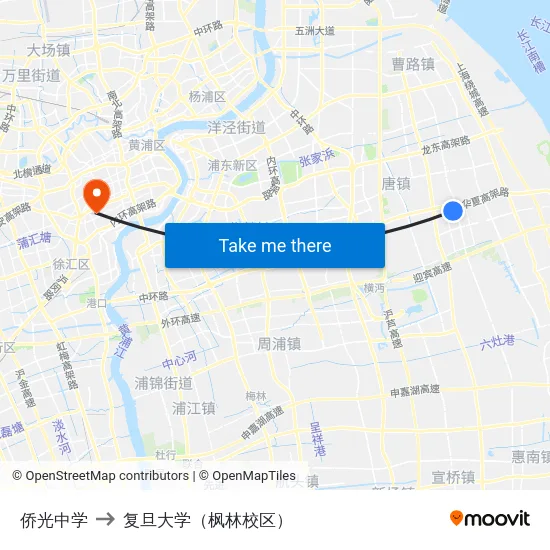侨光中学 to 复旦大学（枫林校区） map