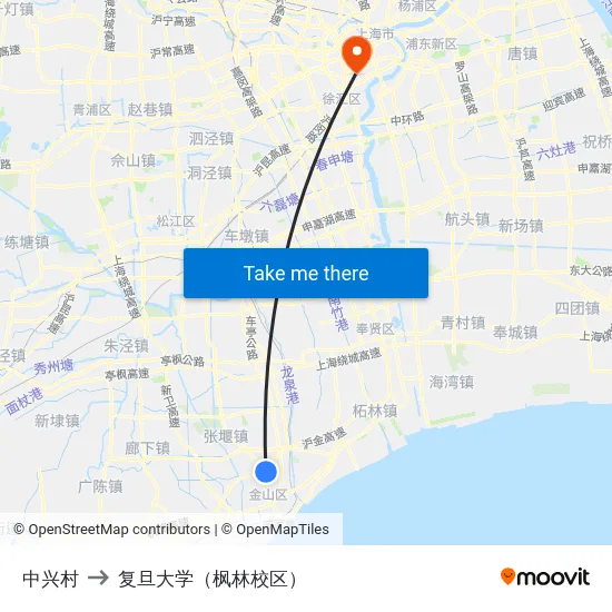 中兴村 to 复旦大学（枫林校区） map