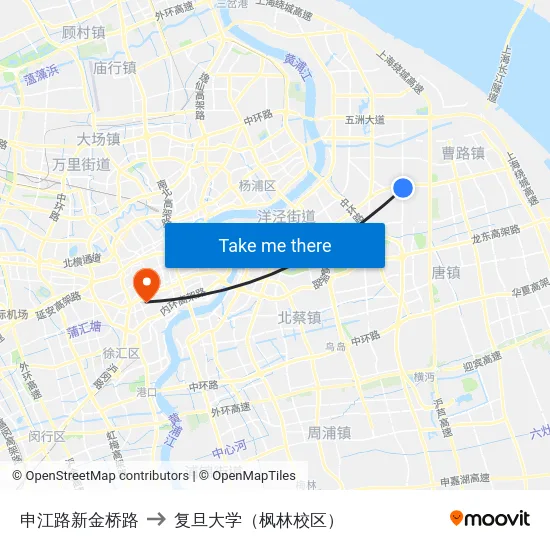 申江路新金桥路 to 复旦大学（枫林校区） map