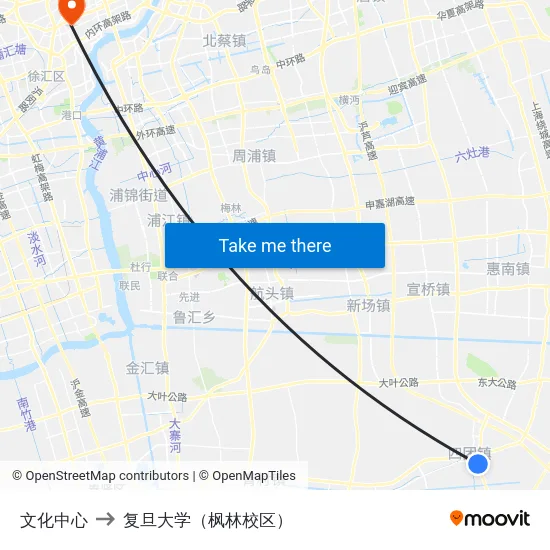 文化中心 to 复旦大学（枫林校区） map