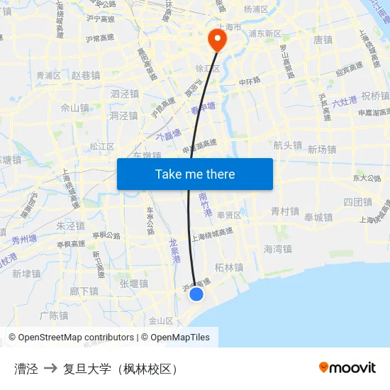漕泾 to 复旦大学（枫林校区） map