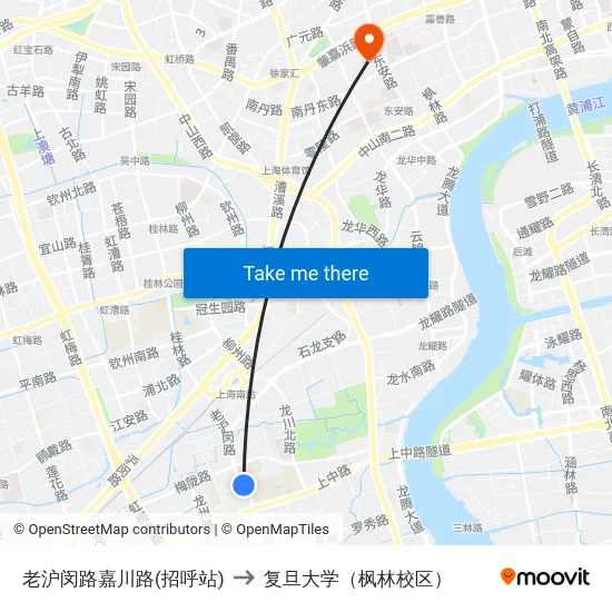 老沪闵路嘉川路(招呼站) to 复旦大学（枫林校区） map