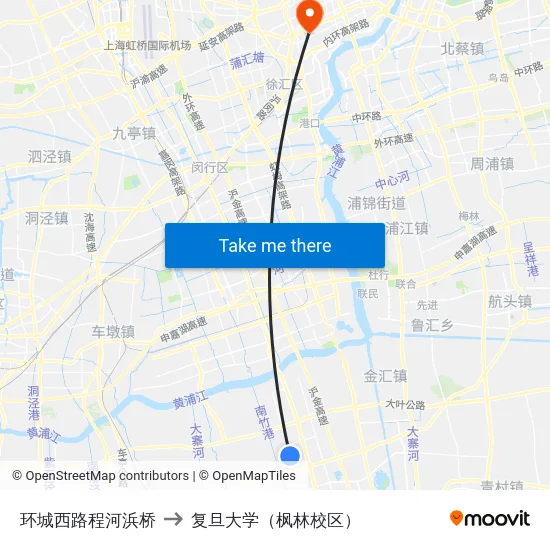 环城西路程河浜桥 to 复旦大学（枫林校区） map