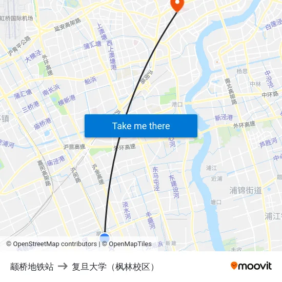 颛桥地铁站 to 复旦大学（枫林校区） map