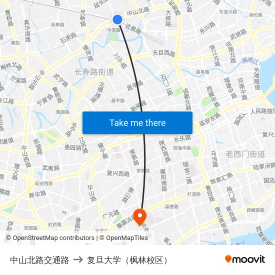 中山北路交通路 to 复旦大学（枫林校区） map