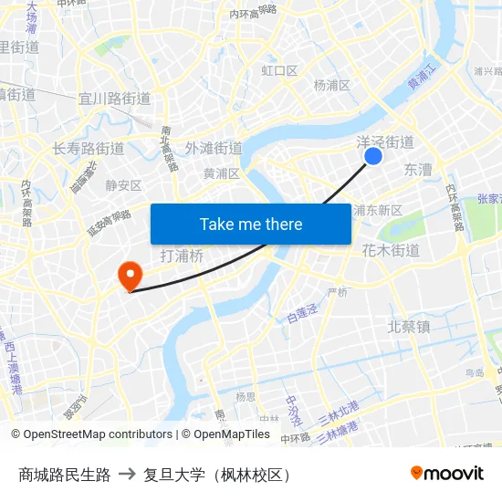 商城路民生路 to 复旦大学（枫林校区） map