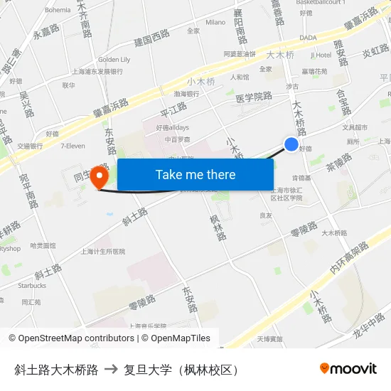 斜土路大木桥路 to 复旦大学（枫林校区） map
