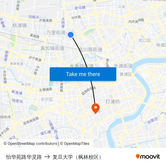 怡华苑路华灵路 to 复旦大学（枫林校区） map