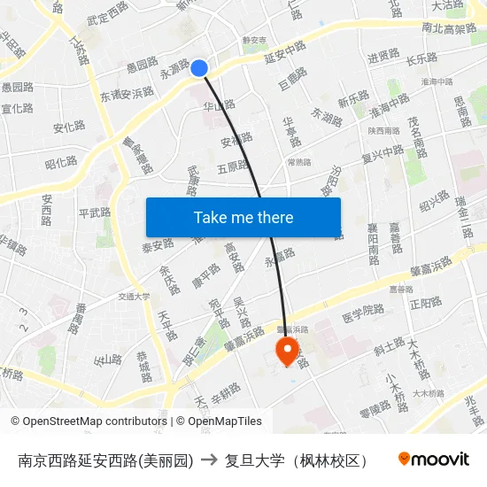 南京西路延安西路(美丽园) to 复旦大学（枫林校区） map