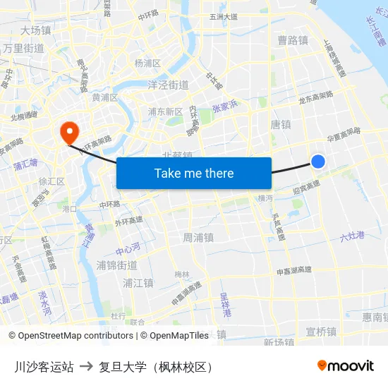 川沙客运站 to 复旦大学（枫林校区） map