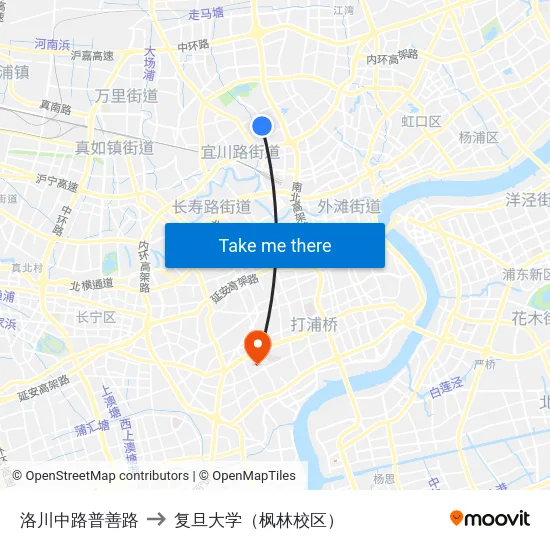 洛川中路普善路 to 复旦大学（枫林校区） map