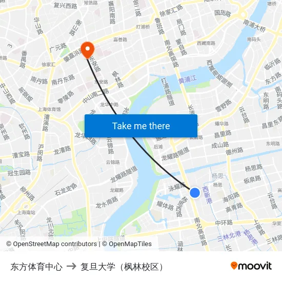 东方体育中心 to 复旦大学（枫林校区） map